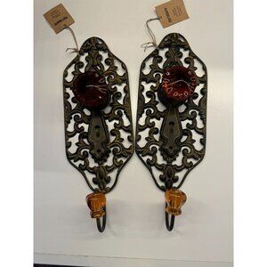 2 Pier 1 Imports Brown scroll hooks Cast Metal Wall Plaque Coat Hook Acrylic